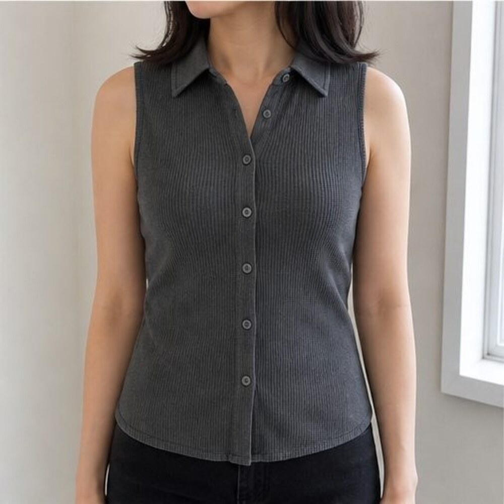 Charcoal Puff Sleeve Top - Picture 2 of 6